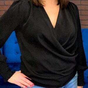 Black silk crossover blouse